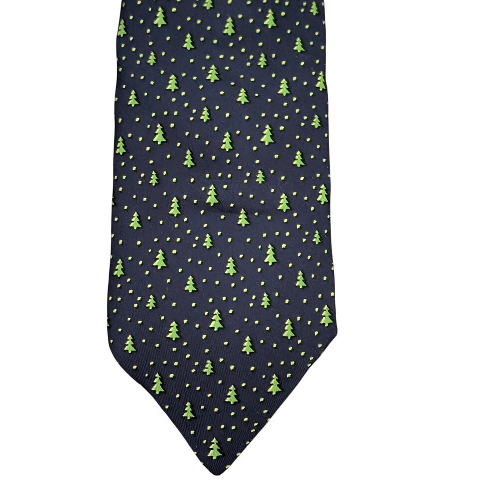 Vintage Hermès 100% Silk Men's Dark Blue Tie With Evergreen Trees